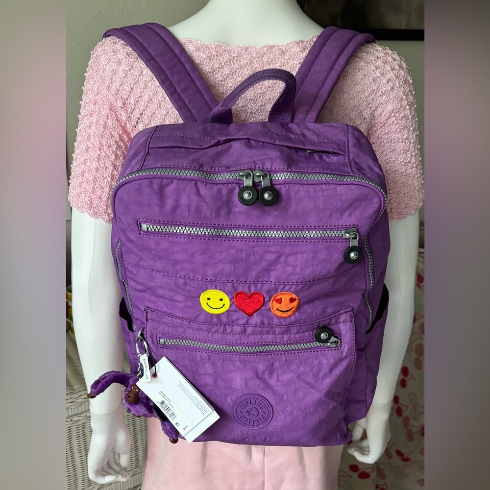 Kipling BP4066 Caity Backpack 12x15” + AC7677 Harrie Pouch 8x5 Purple Bundle NWT